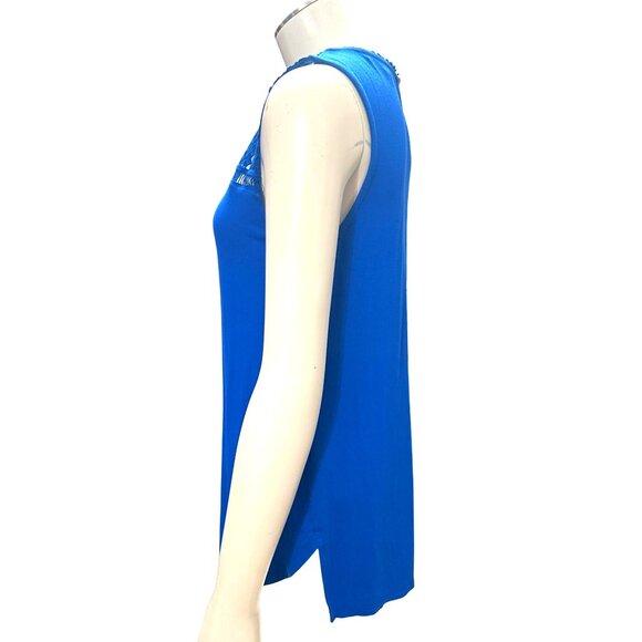 89th and Madison Small Blue Knit Chiffon Tank Top Lightweight Layer Blouse - Picture 3 of 10